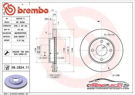 Achat de BREMBO 09.C824.11 Disque de frein pas chères