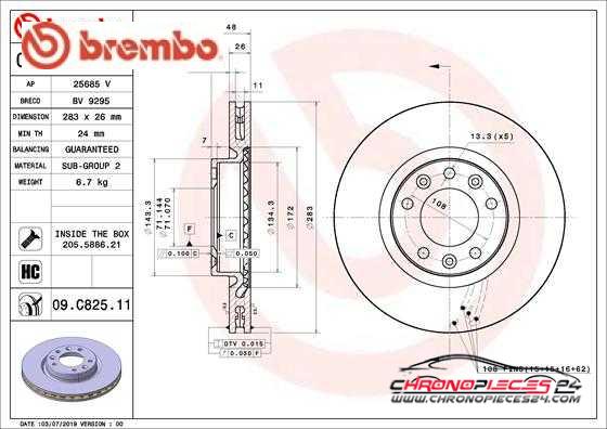 Achat de BREMBO 09.C825.11 Disque de frein pas chères