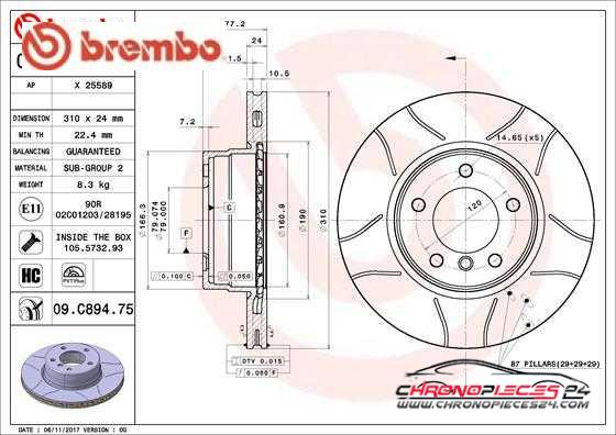 Achat de BREMBO 09.C894.75 Disque de frein pas chères