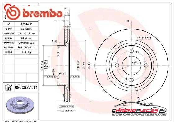 Achat de BREMBO 09.C927.11 Disque de frein pas chères