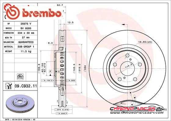 Achat de BREMBO 09.C932.11 Disque de frein pas chères