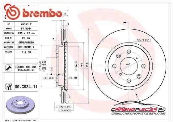 Achat de BREMBO 09.C934.11 Disque de frein pas chères