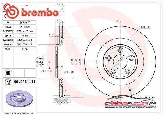 Achat de BREMBO 09.D061.11 Disque de frein pas chères