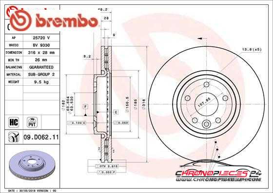 Achat de BREMBO 09.D062.11 Disque de frein pas chères