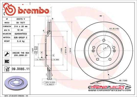 Achat de BREMBO 09.D085.11 Disque de frein pas chères