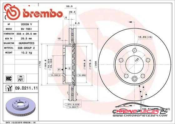 Achat de BREMBO 09.D211.11 Disque de frein pas chères