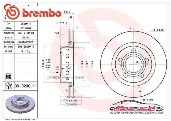 Achat de BREMBO 09.D230.11 Disque de frein pas chères