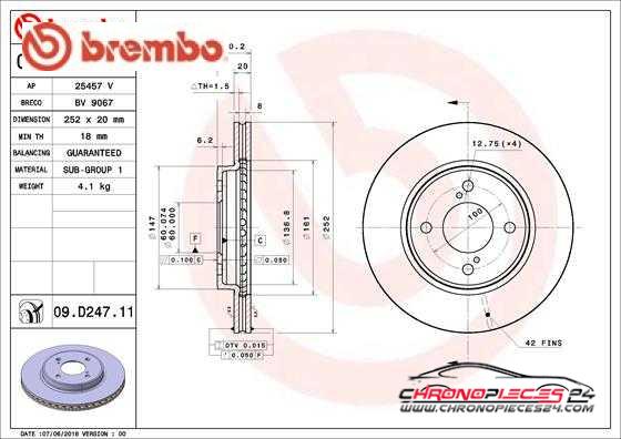 Achat de BREMBO 09.D247.11 Disque de frein pas chères