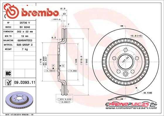 Achat de BREMBO 09.D393.11 Disque de frein pas chères