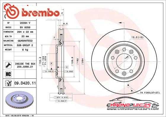 Achat de BREMBO 09.D420.11 Disque de frein pas chères