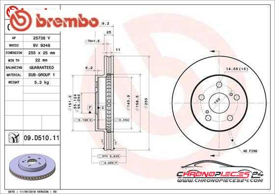 Achat de BREMBO 09.D510.11 Disque de frein pas chères