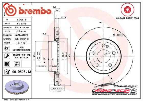 Achat de BREMBO 09.D526.13 Disque de frein pas chères