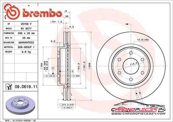 Achat de BREMBO 09.D619.11 Disque de frein pas chères