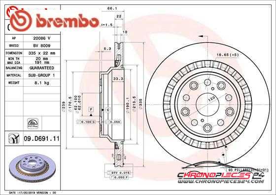 Achat de BREMBO 09.D691.11 Disque de frein pas chères