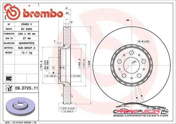 Achat de BREMBO 09.D725.11 Disque de frein pas chères