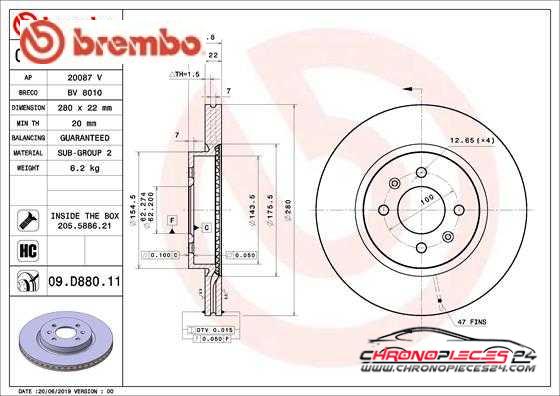 Achat de BREMBO 09.D880.11 Disque de frein pas chères