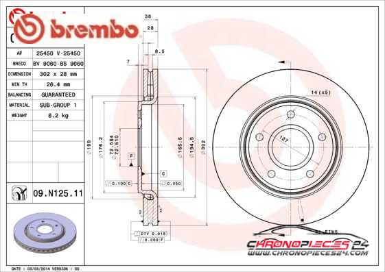 Achat de BREMBO 09.N125.11 Disque de frein pas chères