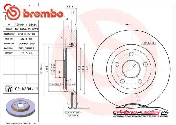 Achat de BREMBO 09.N234.11 Disque de frein pas chères