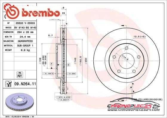 Achat de BREMBO 09.N264.11 Disque de frein pas chères