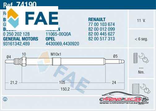 Achat de FAE 74190 Bougie de préchauffage pas chères