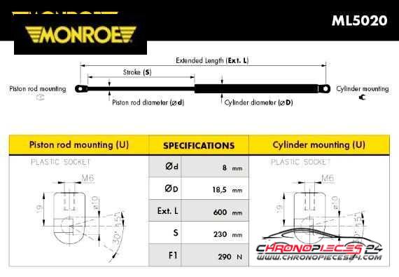 Achat de MONROE ML5020 Vérin de hayon, de coffre pas chères