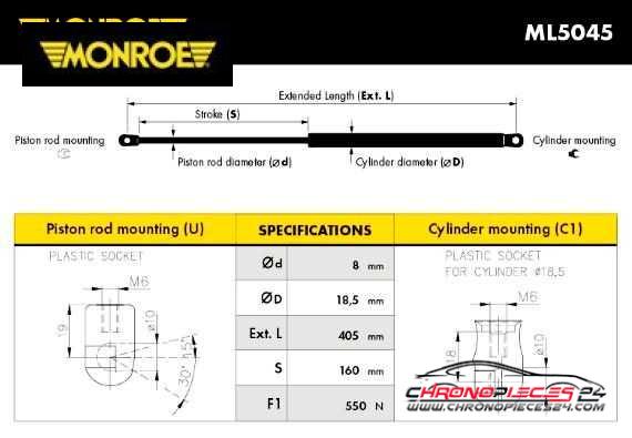 Achat de MONROE ML5045 Vérin de hayon, de coffre pas chères