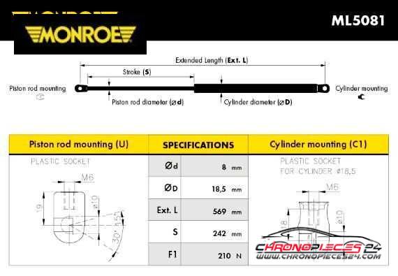 Achat de MONROE ML5081 Vérin de hayon, de coffre pas chères