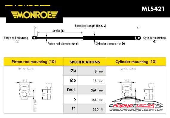 Achat de MONROE ML5421 Vérin, capot-moteur pas chères