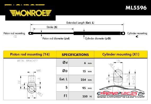 Achat de MONROE ML5596 Vérin, capot-moteur pas chères